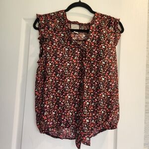 Eyelash Couture Floral Blouse - Black and Pink Size M Euc